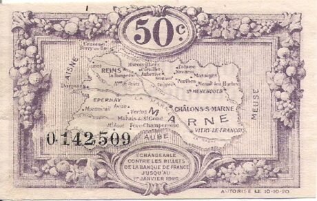 Реверс банкноты 50 сантимов - Торговая палата на Марне (Франция) 1922 года