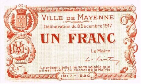 Аверс банкноты 1 франк - Город Майенн (Франция) 1917 года