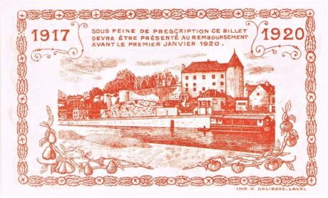 Реверс банкноты 1 франк - Город Майенн (Франция) 1917 года