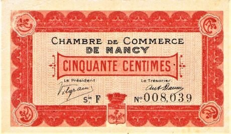 Аверс банкноты 50 сантимов - Торговая палата Нанси (Франция) 1915 года