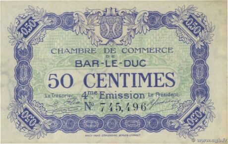 Аверс банкноты 50 сантимов - Торговая палата Бар-ле-Дюк (Франция) 1917 года