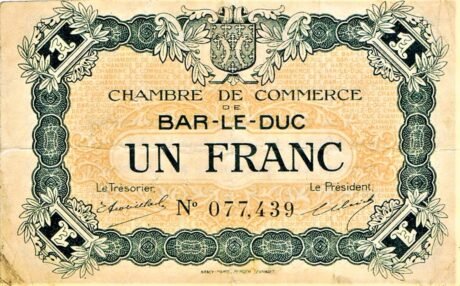 Аверс банкноты 1 франк - Торговая палата Бар-ле-Дюк (Франция) 1920 года