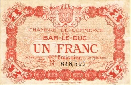 Аверс банкноты 1 франк - Торговая палата Бар-ле-Дюк (Франция) 1922 года