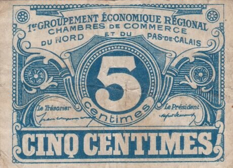 Аверс банкноты 5 сантимов - Торговые палаты Нор и Па-де-Кале (Франция) 1918 года