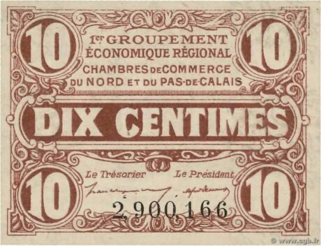 Аверс банкноты 10 centymów - Izby Handlowe Nord i Pas-de-Calais (Francja) 1918