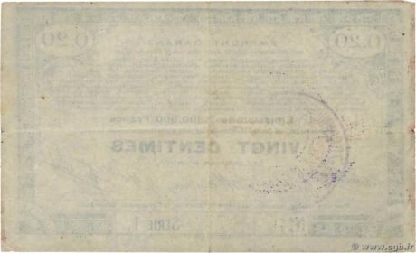 Реверс банкноты 20 сантимов - 70 Коммун (Франция) 1915 года