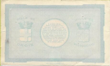 Реверс банкноты 10 франков - валютный ваучер Креста и Васкеаля (Франция) 1914 года