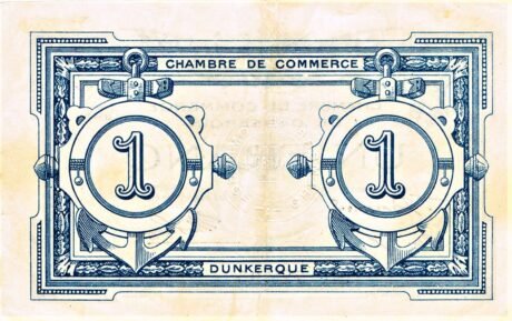 Реверс банкноты 1 frank – Izba Handlowa w Dunkierce (Francja)