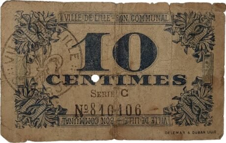 Реверс банкноты 10 сантимов - Виль де Лилль (Франция) 1917 года