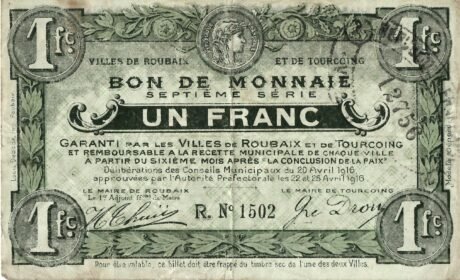 Аверс банкноты 1 франк - Города Рубе и Туркуэн (Франция) 1916 года