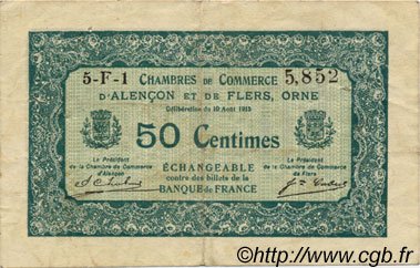 Аверс банкноты 50 сантимов - Торговые палаты Алансона и Флера (Франция) 1923 года