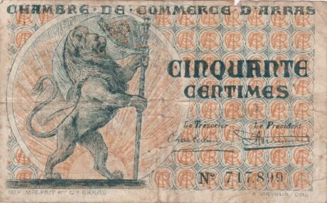Аверс банкноты 50 centymów – Izba Handlowa w Arras (Francja) 1918