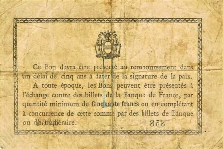 Реверс банкноты 1 frank – Izba Handlowa w Bethune (Francja) 1916