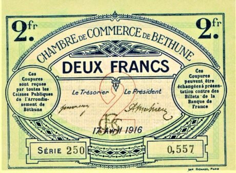 Аверс банкноты 2 franki – Izba Handlowa w Bethune (Francja) 1916