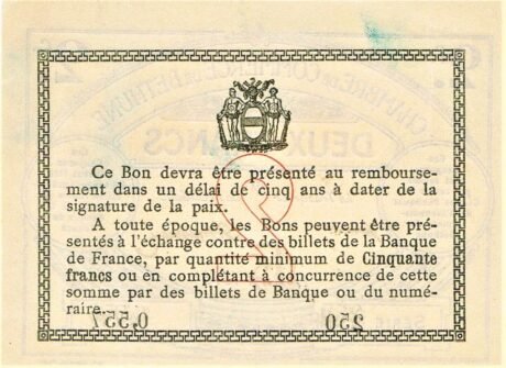 Реверс банкноты 2 franki – Izba Handlowa w Bethune (Francja) 1916