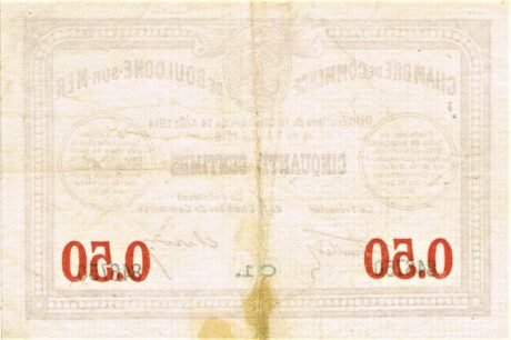 Реверс банкноты 50 сантимов - Торговая палата Булонь-сюр-Мер (Франция) 1914 года