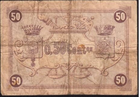 Реверс банкноты 50 centymów – Izba Handlowa w Boulogne-sur-Mer (Francja) 1920