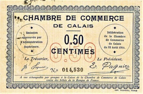 Аверс банкноты 50 сантимов - Торговая палата Кале (Франция) 1914 года