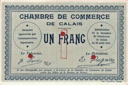 Аверс банкноты 1 франк - Торговая палата Кале (Франция) 1914 года