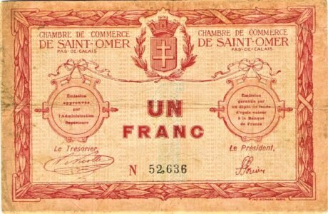Аверс банкноты 1 франк - торговая палата Сент-Омера (Франция) 1914 года