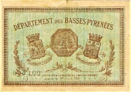 Реверс банкноты 50 сантимов - Байонская торговая палата (Франция) 1916 года