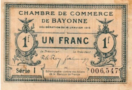 Аверс банкноты 1 frank – Izba Handlowa w Bayonne (Francja) 1915