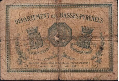 Реверс банкноты 1 frank – Izba Handlowa w Bayonne (Francja) 1917