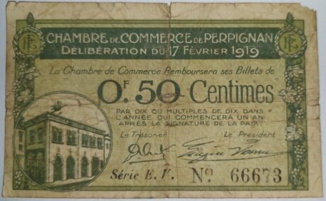 Аверс банкноты 50 сантимов - Перпиньянская торговая палата (Франция) 1919 года