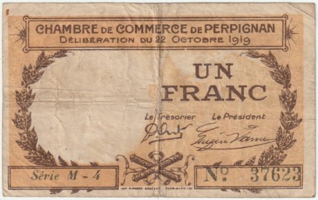 Аверс банкноты 1 франк - профсоюзы восточных Пиренеев (Франция) 1919 года