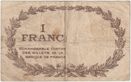 Реверс банкноты 1 франк - профсоюзы восточных Пиренеев (Франция) 1919 года