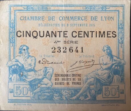 Аверс банкноты 50 сантимов - Лионская торговая палата (Франция) 1915 года