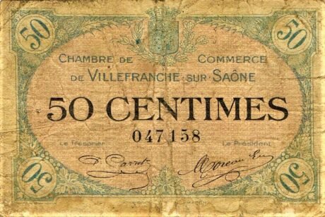 Аверс банкноты 50 сантимов - торговая палата Вильфранш-сюр-Сон (Франция) 1915 года