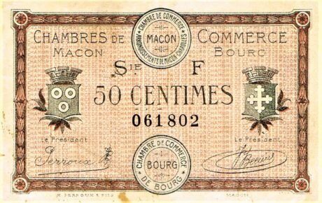 Аверс банкноты 50 centymów – Izby Handlowe Mâcon i Bourg (Francja) 1921