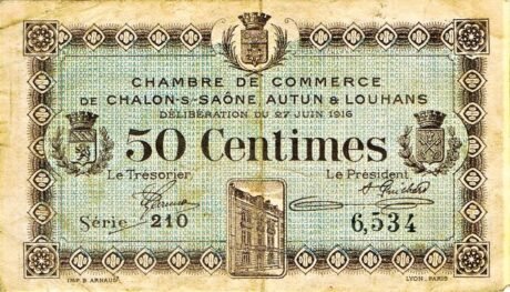 Аверс банкноты 50 сантимов - торговая палата Шалон-сюр-Сон, Отен и Луан (Франция) 1916 года