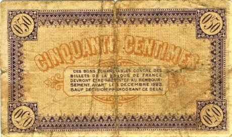 Реверс банкноты 50 сантимов - торговая палата Шалон-сюр-Сон, Отен и Луан (Франция) 1920 года