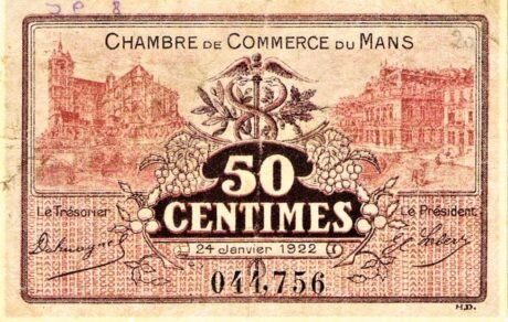 Аверс банкноты 50 сантимов - торговая палата Ле-Мана (Франция) 1922 года