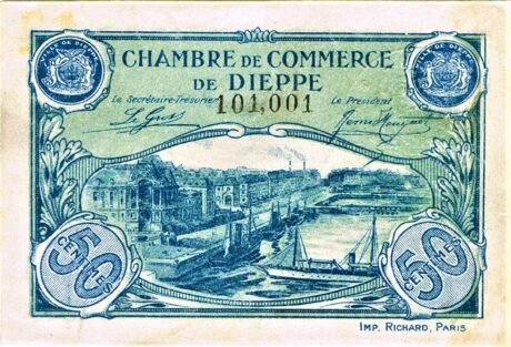 Аверс банкноты 50 сантимов - торговая палата Дьеппа (Франция) 1920 года
