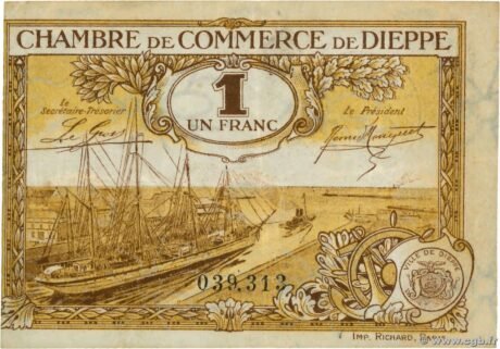 Аверс банкноты 1 frank – Izba Handlowa w Dieppe (Francja) 1920