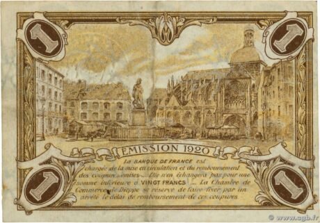 Реверс банкноты 1 frank – Izba Handlowa w Dieppe (Francja) 1920