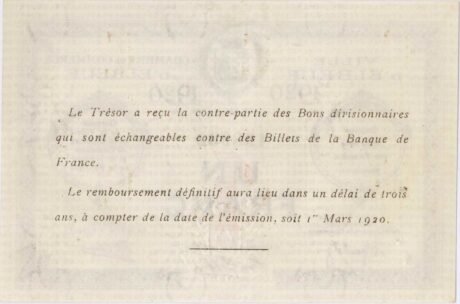 Реверс банкноты 1 франк - торговая палата Эльбефа (Франция) 1920 года