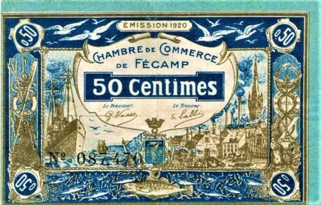 Аверс банкноты 50 сантимов - торговая палата Фекампа (Франция) 1920 года