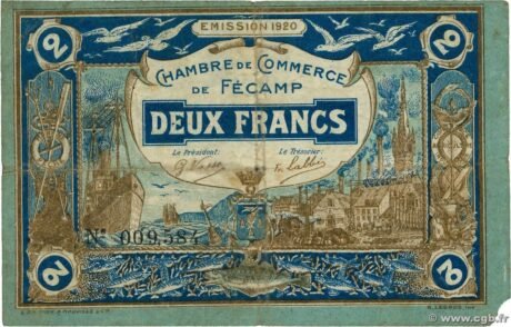 Аверс банкноты 2 франка - торговая палата Фекампа (Франция) 1920 года