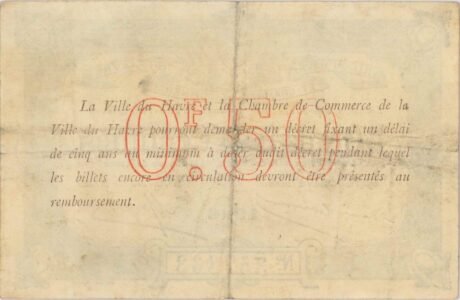 Реверс банкноты 50 сантимов - торговая палата Гавра (Франция) 1916 года