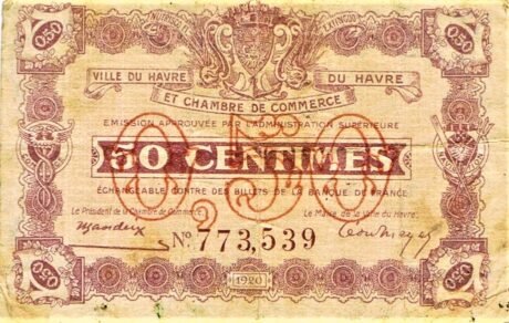 Аверс банкноты 50 сантимов - торговая палата Гавра (Франция) 1920 года