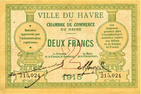 Аверс банкноты 2 franki – Izba Handlowa w Hawrze (Francja) 1915