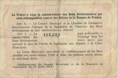 Реверс банкноты 2 franki – Miasto i Izba Handlowa w Rouen (Francja) 1918