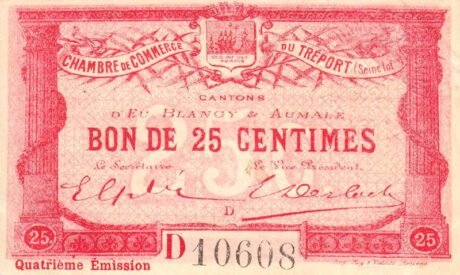 Аверс банкноты 25 centymów – Izba Handlowa w Treport (Francja) 1915