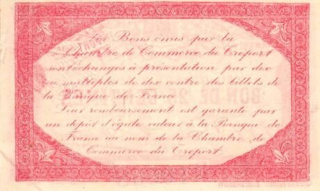 Реверс банкноты 25 centymów – Izba Handlowa w Treport (Francja) 1915