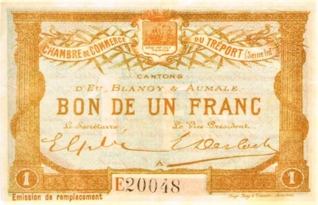 Аверс банкноты 1 франк - Трепортская торговая палата (Франция) 1916 года