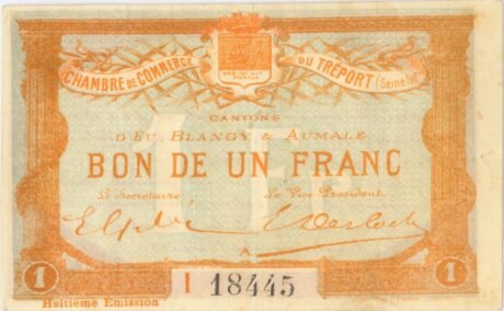 Аверс банкноты 1 франк - Трепортская торговая палата (Франция) 1916 года